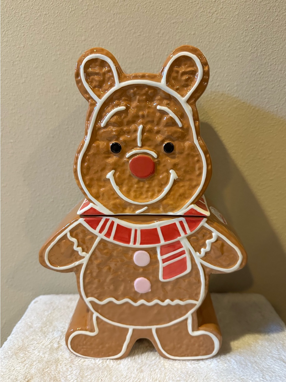 Disney’s Winnie The Pooh Gingerbread Christmas Cookie Jar Hand Painted - New